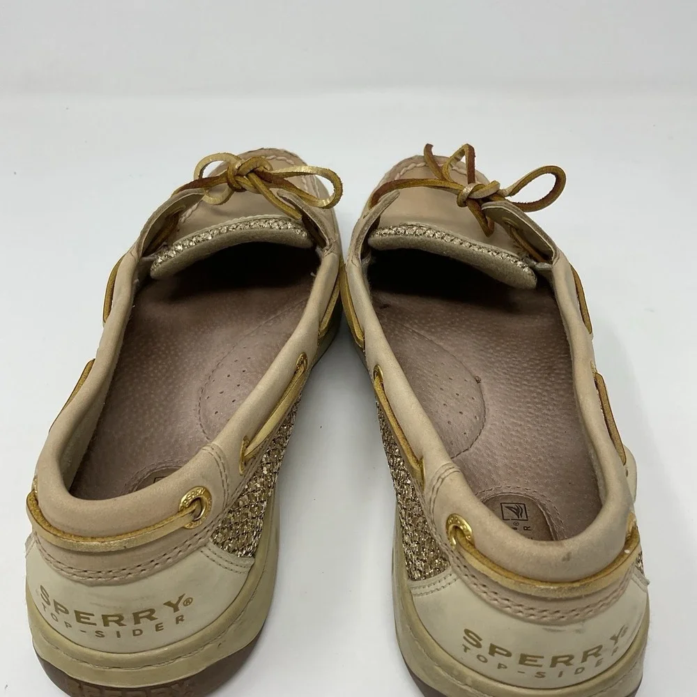 Sperry Top Sider Boat Shoes Womens 7.5 Tan Gold Glitter Angelfish 9101759